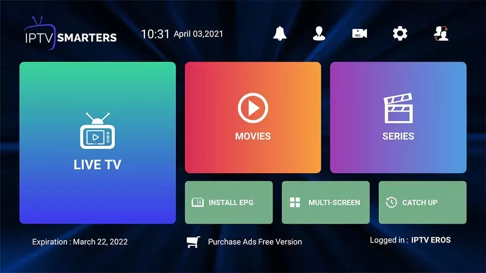 IPTV smarters pro interface